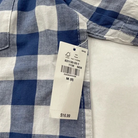 OLD NAVY NWT BOYS WHITE & BLUE FLANNEL BUTTON-DOWN SHIRT - Picture 4 of 4